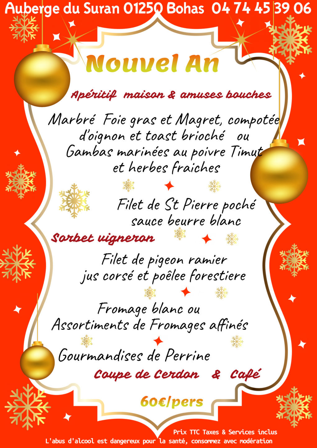 Réveillon Nouvel An 31/12 – Auberge du Suran (01Bohas )